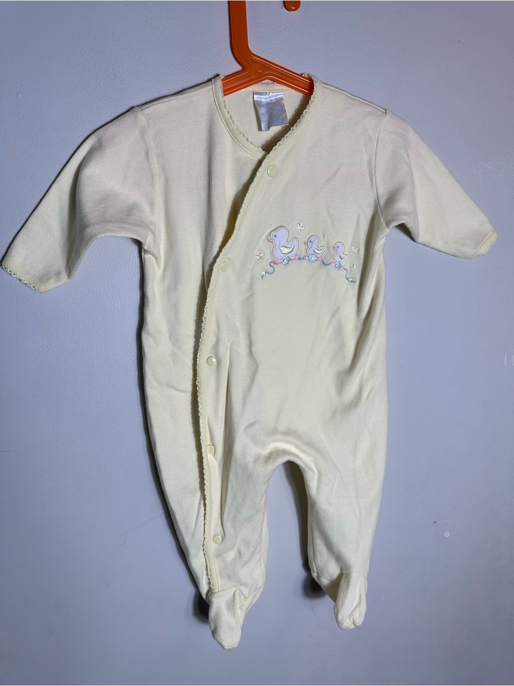 Vintage 90s Saks Fifth Ave Baby Footed One-Piece Romper - Duck Embroidery